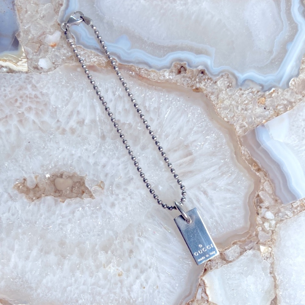 Vintage 925 silver Gucci Bar Tag Plate on Ball Chain bracelet 💟